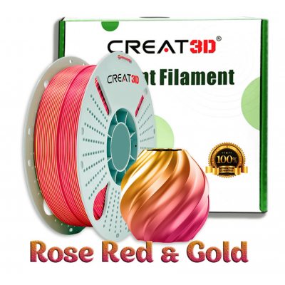 PLA пластик для 3д принтера CREAT3D, 1.75 мм, 2 кольора (Silk Rose Red-Gold), 1 кг.